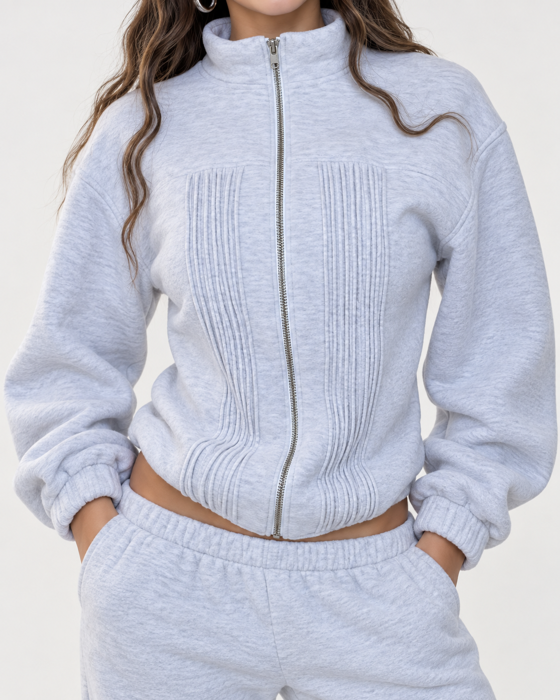 Sculpted Rib Zip Jacket And Wide-Leg Pants