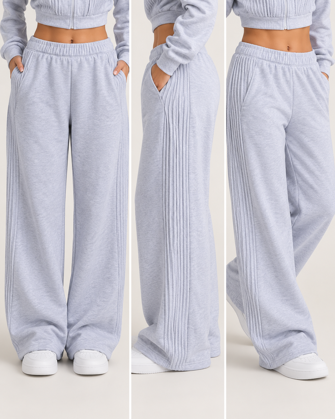 Sculpted Rib Zip Jacket And Wide-Leg Pants
